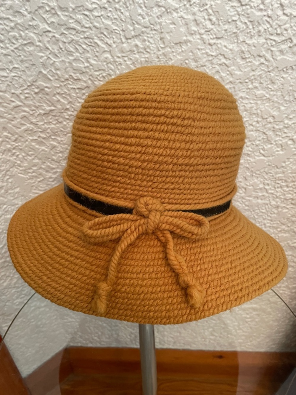 EVERITT Women’s Knit Rope Bow Accent Mustard/Camel Brown Resortwear Boho Hat